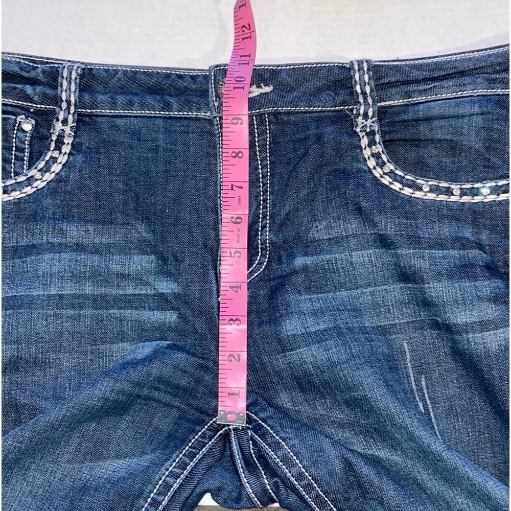 LA IDOL JEANS 15 ROSE Flair LEG JEANS RHINESTONES 5-POCKET ZIPFLY - Picture 10 of 16